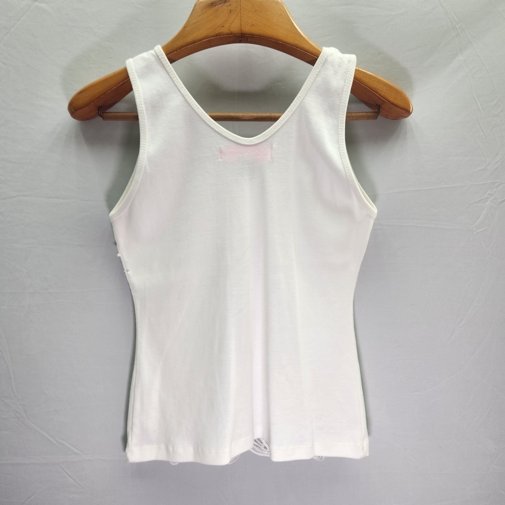 Y2K Sassy Thai 100% Cotton White Floral Embellished Tank Top. - Picture 6 of 8